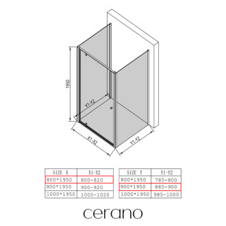 CERANO - Trojstenný sprchovací kút Ferri UL/P - 6 mm - čierna matná, transparentné sklo - 80x90x195 cm - pivotový
