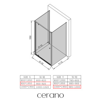 CERANO - Trojstenný sprchovací kút Ferri UL/P - 6 mm - čierna matná, transparentné sklo - 90x100x195 cm - pivotový