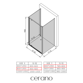 CERANO - Trojstenný sprchovací kút Ferri UL/P - 6 mm - čierna matná, transparentné sklo - 90x80x195 cm - pivotový