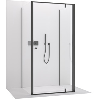 CERANO - Trojstenný sprchovací kút Ferri UL/P - 6 mm - čierna matná, transparentné sklo - 90x90x195 cm - pivotový
