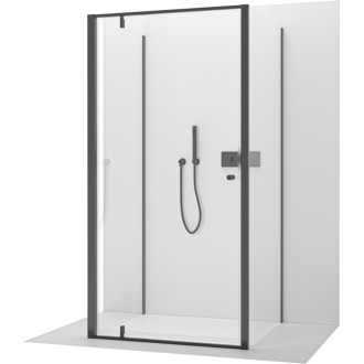 CERANO - Trojstenný sprchovací kút Ferri UL/P - 6 mm - čierna matná, transparentné sklo - 90x90x195 cm - pivotový