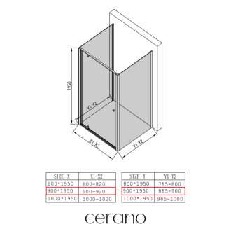 CERANO - Trojstenný sprchovací kút Ferri UL/P - 6 mm - čierna matná, transparentné sklo - 90x90x195 cm - pivotový