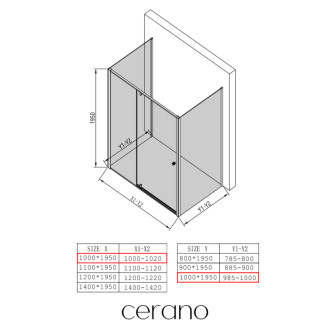 CERANO - Trostenný sprchovací kút Santini UL/P - 6 mm - čierna matná, transparentné sklo - 100x100x195 cm - pivotový