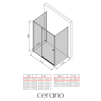CERANO - Trostenný sprchovací kút Santini UL/P - 6 mm - čierna matná, transparentné sklo - 100x80x195 cm - pivotový