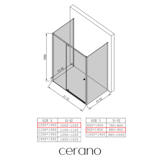 CERANO - Trojstenný sprchovací kút Santini UL/P - 6 mm - čierna matná, transparentné sklo - 100x90x195 cm - pivotový