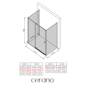 CERANO - Trojstenný sprchovací kút Santini UL/P - 6 mm - čierna matná, transparentné sklo - 110x80x195 cm - pivotový