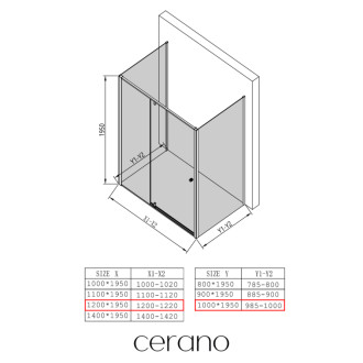 CERANO - Trojstenný sprchovací kút Santini UL/P - 6 mm - čierna matná, transparentné sklo - 120x100x195 cm - pivotový