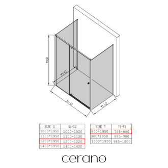 CERANO - Trostenný sprchovací kút Santini UL/P - 6 mm - čierna matná, transparentné sklo - 120x80x195 cm - pivotový