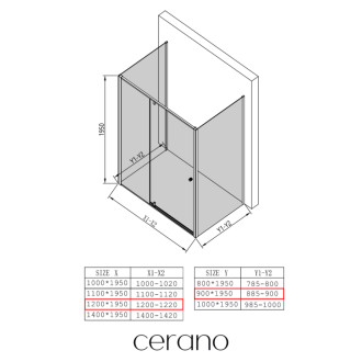 CERANO - Trojstenný sprchovací kút Santini UL/P - 6 mm - čierna matná, transparentné sklo - 120x90x195 cm - pivotový