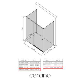 CERANO - Trostenný sprchovací kút Santini UL/P - 6 mm - čierna matná, transparentné sklo - 140x100x195 cm - pivotový