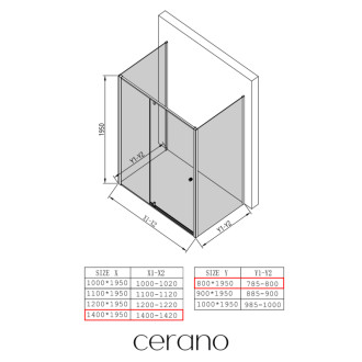 CERANO - Trostenný sprchovací kút Santini UL/P - 6 mm - čierna matná, transparentné sklo - 140x80x195 cm - pivotový