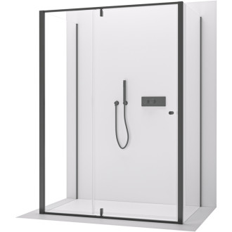 CERANO - Trostenný sprchovací kút Santini UL/P - 6 mm - čierna matná, transparentné sklo - 140x90x195 cm - pivotový