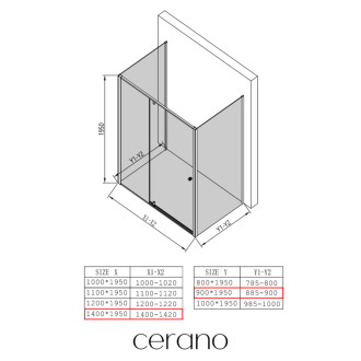 CERANO - Trostenný sprchovací kút Santini UL/P - 6 mm - čierna matná, transparentné sklo - 140x90x195 cm - pivotový