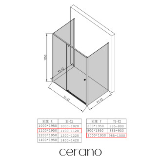 CERANO - Trostenný sprchovací kút Santini UL/P - 6 mm - chróm, transparentné sklo - 110x100x195 cm - pivotový