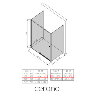 CERANO - Trojstenný sprchovací kút Santini UL/P - 6 mm - chróm, transparentné sklo - 110x90x195 cm - pivotový