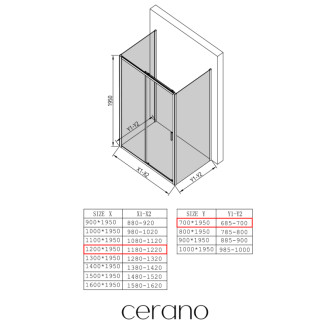 CERANO - Trojstenný sprchovací kút Varone LINE UL/P - 6 mm - čierna matná, transparentné sklo - 120x70x195 cm - posuvný