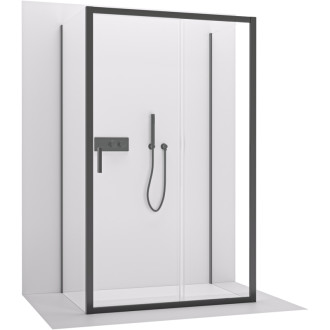 CERANO - Trojstenný sprchovací kút Varone LINE UL/P - 6 mm - čierna matná, transparentné sklo - 130x100x195 cm - posuvný
