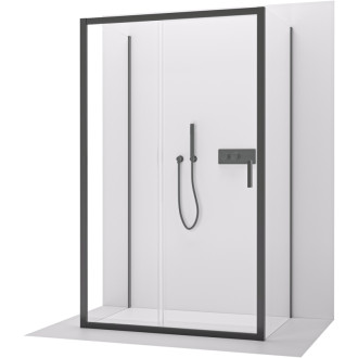 CERANO - Trojstenný sprchovací kút Varone LINE UL/P - 6 mm - čierna matná, transparentné sklo - 130x100x195 cm - posuvný