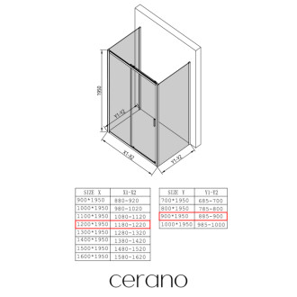 CERANO - Trostenný sprchovací kút Varone LINE UL/P - 6 mm - chróm, transparentné sklo - 120x90x195 cm - posuvný