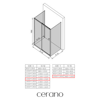 CERANO - Trojstenný sprchovací kút Varone POINT UL/P - 6 mm - čierna matná, grafitové sklo - 130x100x195 cm - posuvný