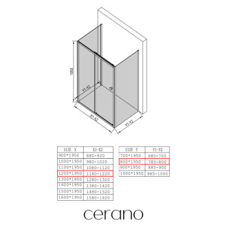 CERANO - Trostenný sprchovací kút Varone POINT UL/P - 6 mm - čierna matná, transparentné sklo - 120x80x195 cm - posuvný