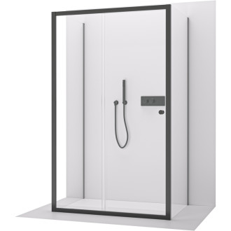 CERANO - Trostenný sprchovací kút Varone POINT UL/P - 6 mm - čierna matná, transparentné sklo - 130x100x195 cm - posuvný