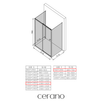 CERANO - Trojstenný sprchovací kút Varone POINT UL/P - 6 mm - čierna matná, transparentné sklo - 140x70x195 cm - posuvný