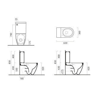PURA WC misa kombi spodný/zadný odpad, Swirlflush, 36x63cm, biela dual-mat