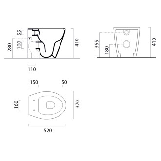 MODO WC misa stojaca, Swirlflush, 37x52cm, spodný/zadný odpad, creta dual-mat
