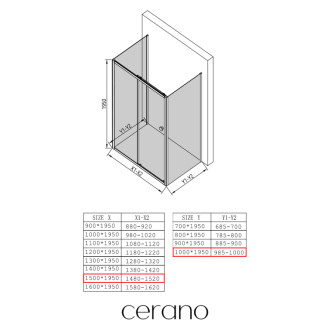 CERANO - Trostenný sprchovací kút Varone POINT UL/P - 6 mm - čierna matná, transparentné sklo - 150x100x195 cm - posuvný