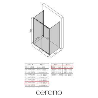 CERANO - Trostenný sprchovací kút Varone POINT UL/P - 6 mm - čierna matná, transparentné sklo - 150x70x195 cm - posuvný