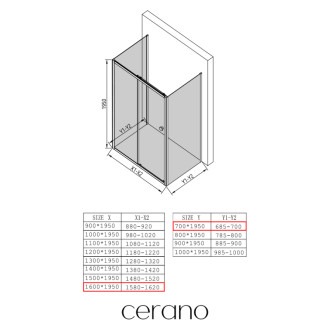 CERANO - Trojstenný sprchovací kút Varone POINT UL/P - 6 mm - čierna matná, transparentné sklo - 160x70x195 cm - posuvný