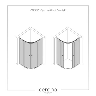 CERANO - Sprchovací kút Orso L/P - 5 mm - štvrťkruh - R550 - čierna, transparentné sklo - 100x100x195 cm - posuvný
