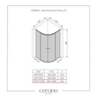 CERANO - Sprchovací kút Orso L/P - 5 mm - štvrťkruh - R550 - chróm, transparentné sklo - 100x100x195 cm - posuvný