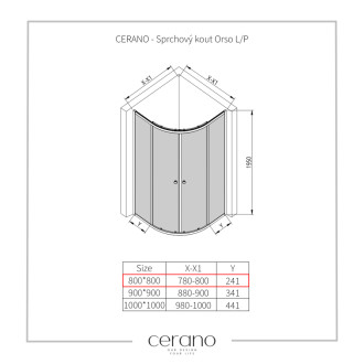 CERANO - Sprchovací kút Orso L/P - 5 mm - štvrťkruh - R550 - chróm, transparentné sklo - 80x80x195 cm - posuvný