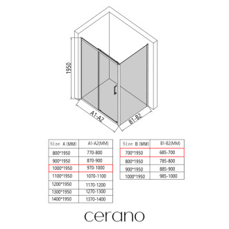 CERANO - Sprchovací kút Orlano L/P - 5 mm - čierna matná, transparentné sklo - 100x70x195 cm - posuvný