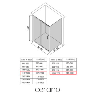 CERANO - Sprchovací kút Orlano L/P - 5 mm - čierna matná, transparentné sklo - 110x100x195 cm - posuvný