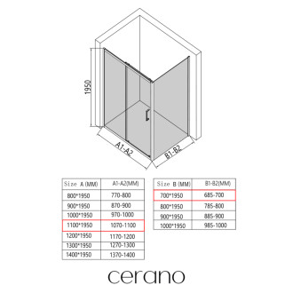 CERANO - Sprchovací kút Orlano L/P - 5 mm - čierna matná, transparentné sklo - 110x70x195 cm - posuvný