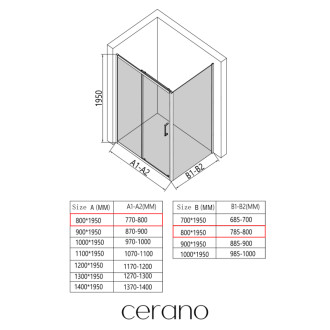 CERANO - Sprchovací kút Orlano Ľ/P - 5 mm - čierna matná, transparentné sklo - 80x80x195 cm - posuvný