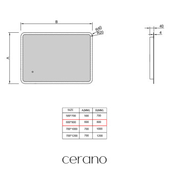 CERANO - Kúpeľňové LED zrkadlo Avano - 60x80 cm