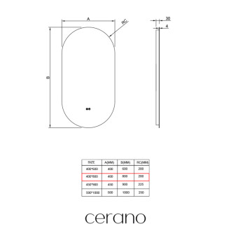 CERANO - Kúpeľňové LED zrkadlo Luno - 40x80 cm