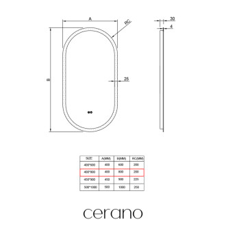CERANO - Kúpeľňové LED zrkadlo Toro - 40x80 cm