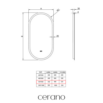 CERANO - Kúpeľňové LED zrkadlo Toro - 45x90 cm