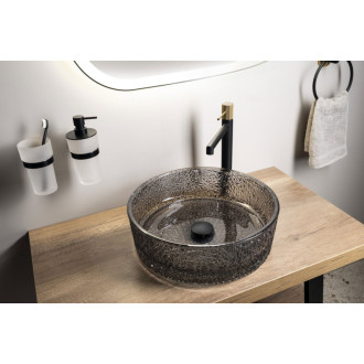 ERSEL sklenené gravírované umývadlo na dosku Ø 39,5 cm, čierna