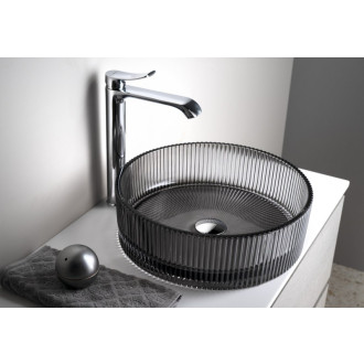 ANHELO sklenené gravírované umývadlo na dosku Ø 39,5cm, čierna