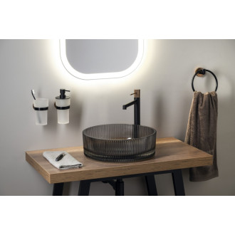 ANHELO sklenené gravírované umývadlo na dosku Ø 39,5cm, čierna