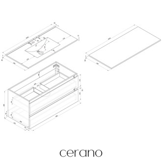 CERANO - Kúpeľňová skrinka Carole s doskou pod umývadlo - 18 mm - biela matná - 141x49,8x46,5 cm