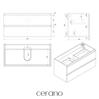 CERANO - Kúpeľňová skrinka Carole s doskou pod umývadlo - 18 mm - čierna matná - 141x49,8x46,5 cm