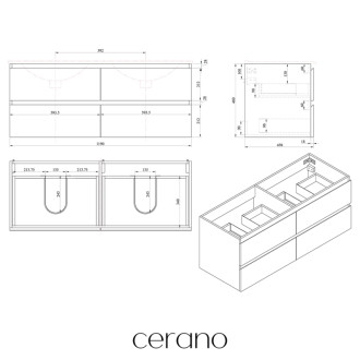CERANO - Kúpeľňová skrinka Carole s doskou pod umývadlo - 18 mm - čierna matná - 161x49,8x46,5 cm