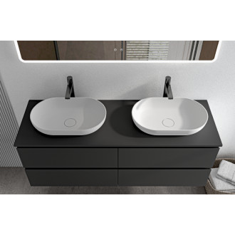 CERANO - Kúpeľňová skrinka Carole s doskou pod umývadlo - 18 mm - čierna matná - 161x49,8x46,5 cm